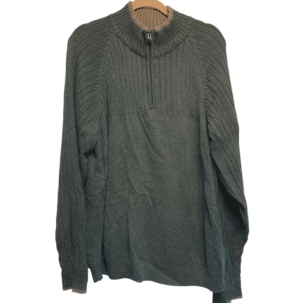 Columbia Sweater XXL Mens Sage Green Ribbed Quarter Zip Pullover Gorpcore Rugged